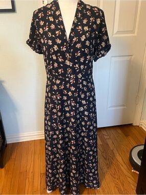 Sundance Navy Midi Dress with Pink and Cream Floral Print